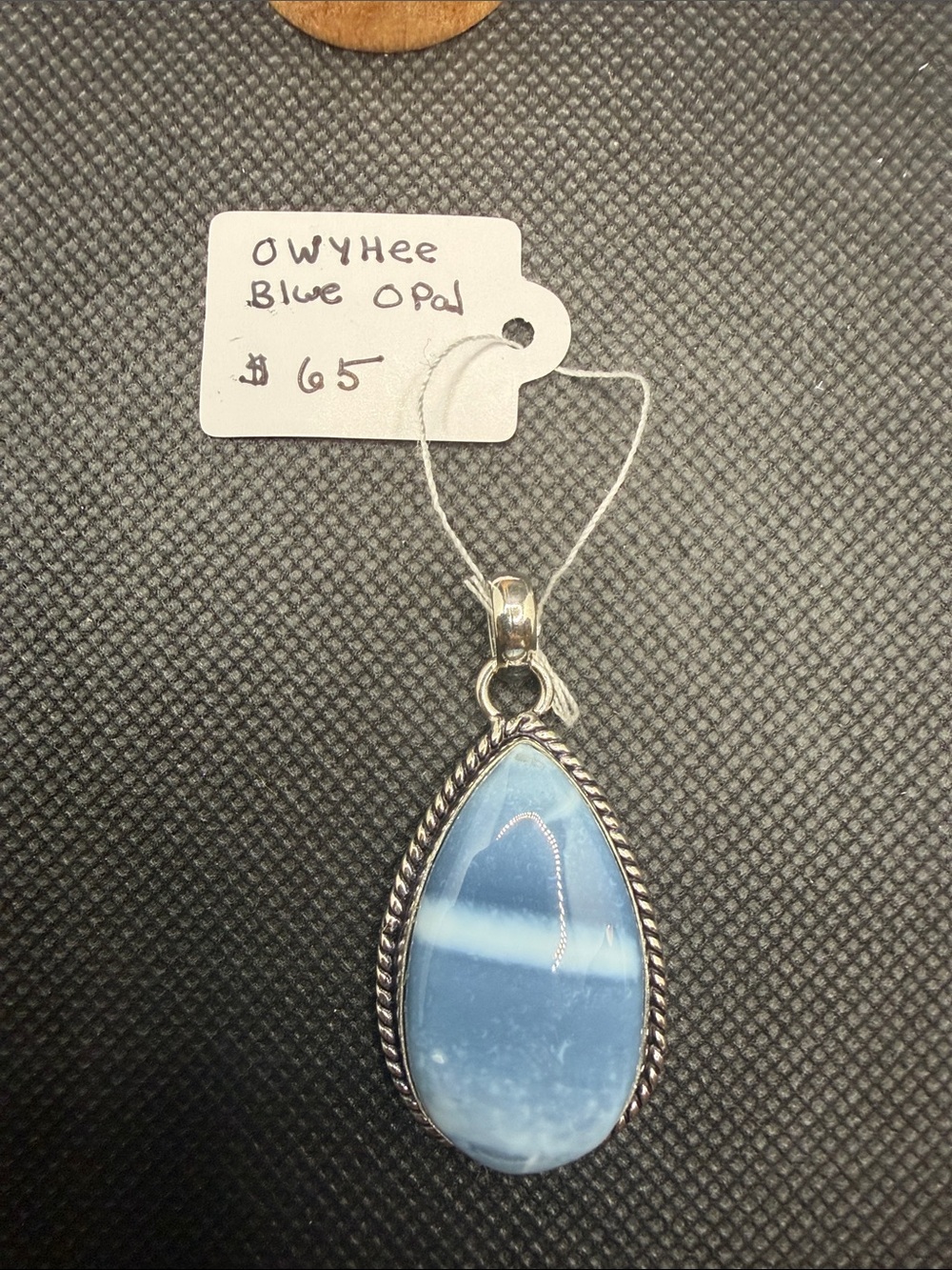 Blue Owyhee Opal Teardrop Pendant Sterling Silver 2”